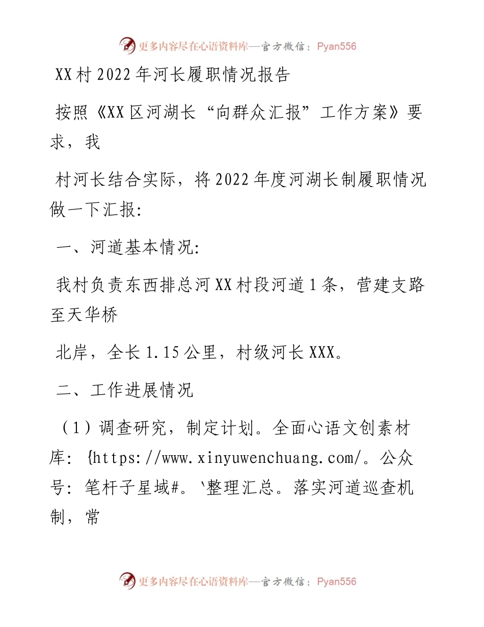 20230329：XX村河长履职情况报告.docx_第1页