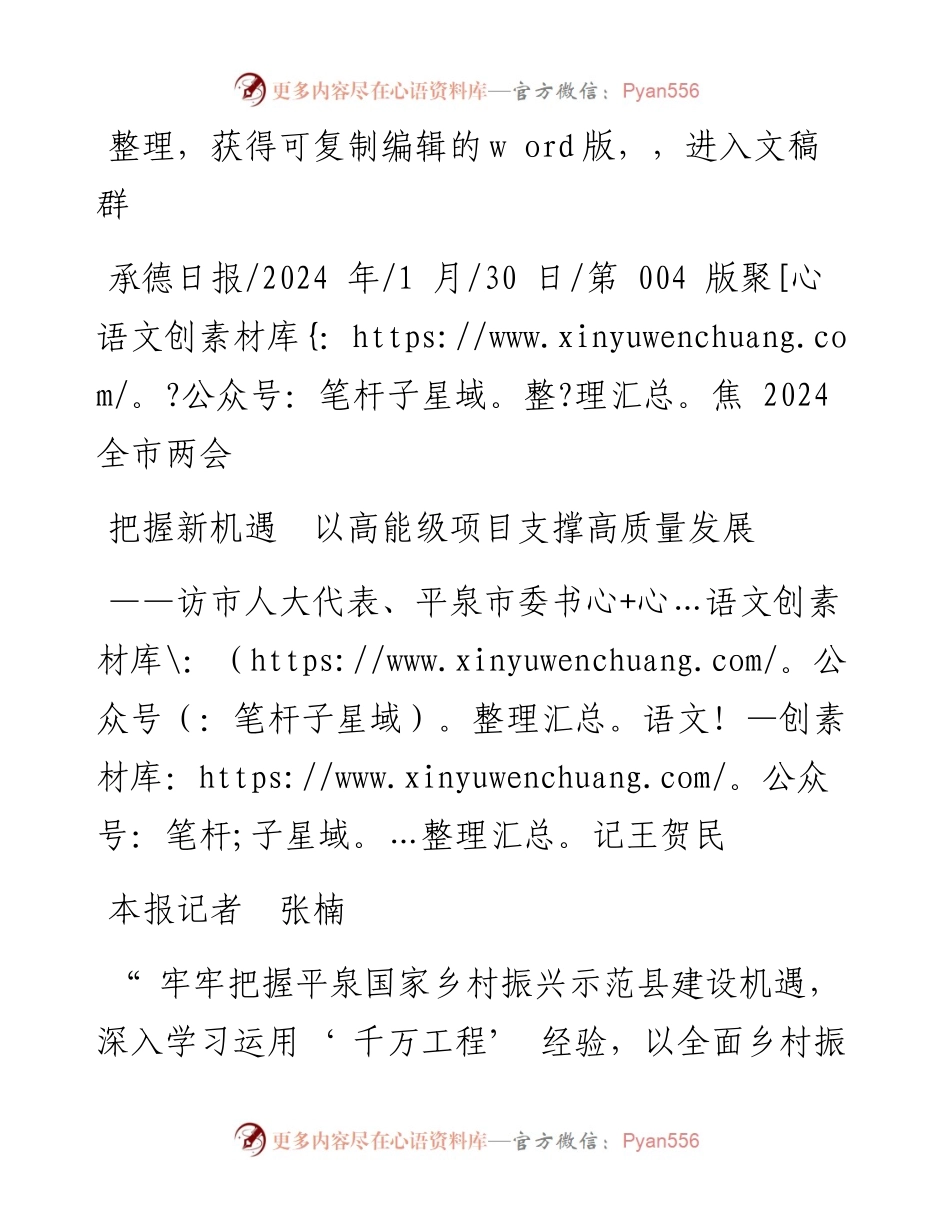 2024.01.30本报记者张楠：把握新机遇以高能级项目支撑高质量发展.docx_第1页