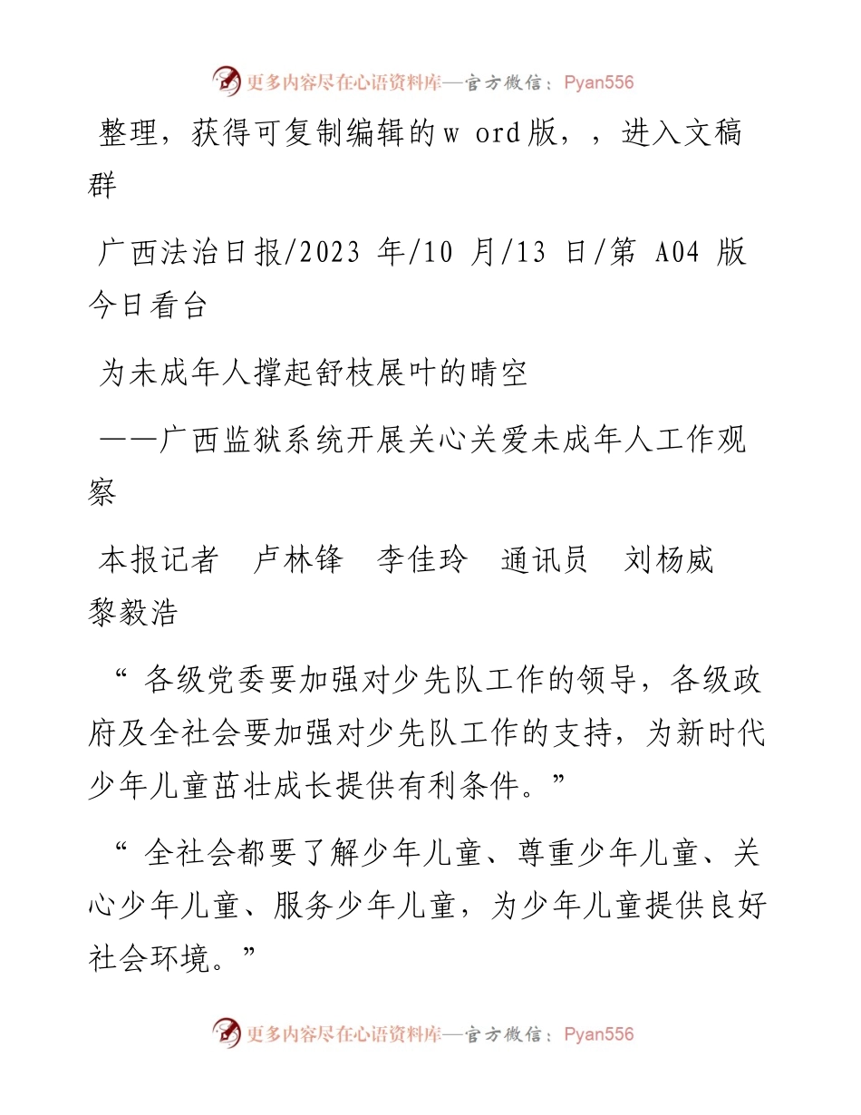 2023.10.13本报记者卢林锋李佳玲通讯员刘杨威黎毅浩：为未成年人撑起舒枝展叶的晴空.docx_第1页