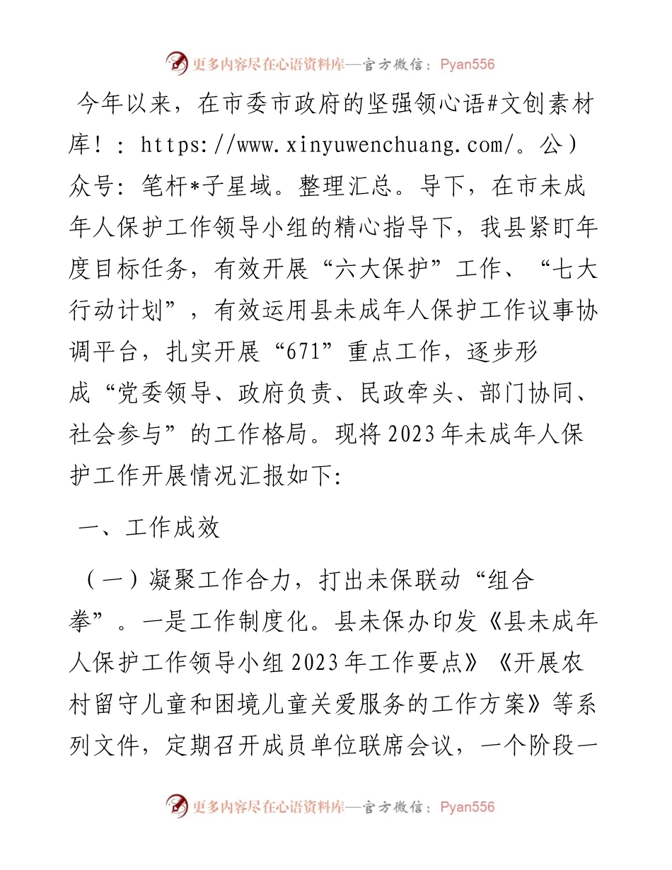 2023年县未成年人保护工作总结.docx_第1页