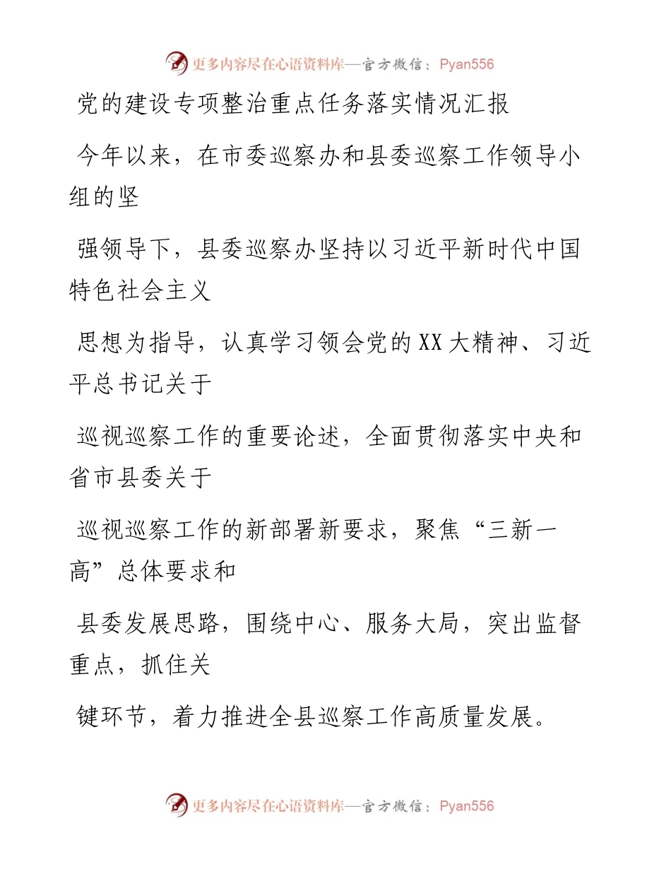 20230414：党的建设专项整治重点任务落实情况汇报.docx_第1页