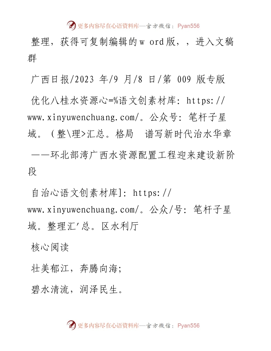 2023.09.08自治区水利厅：优化八桂水资源格局谱写新时代治水华章.docx_第1页