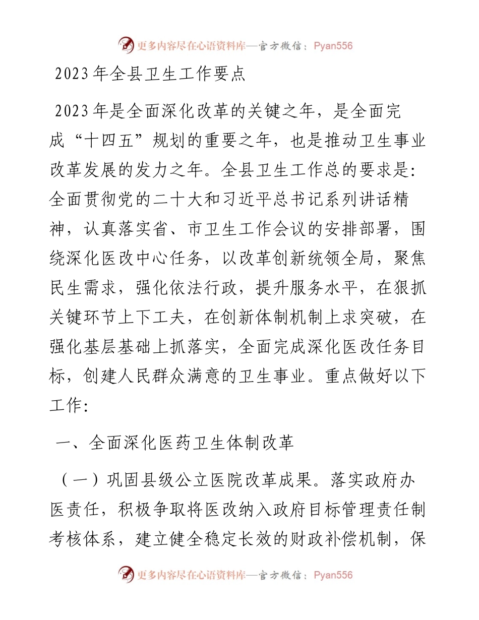 2023年全县卫生工作要点 (2).docx_第1页