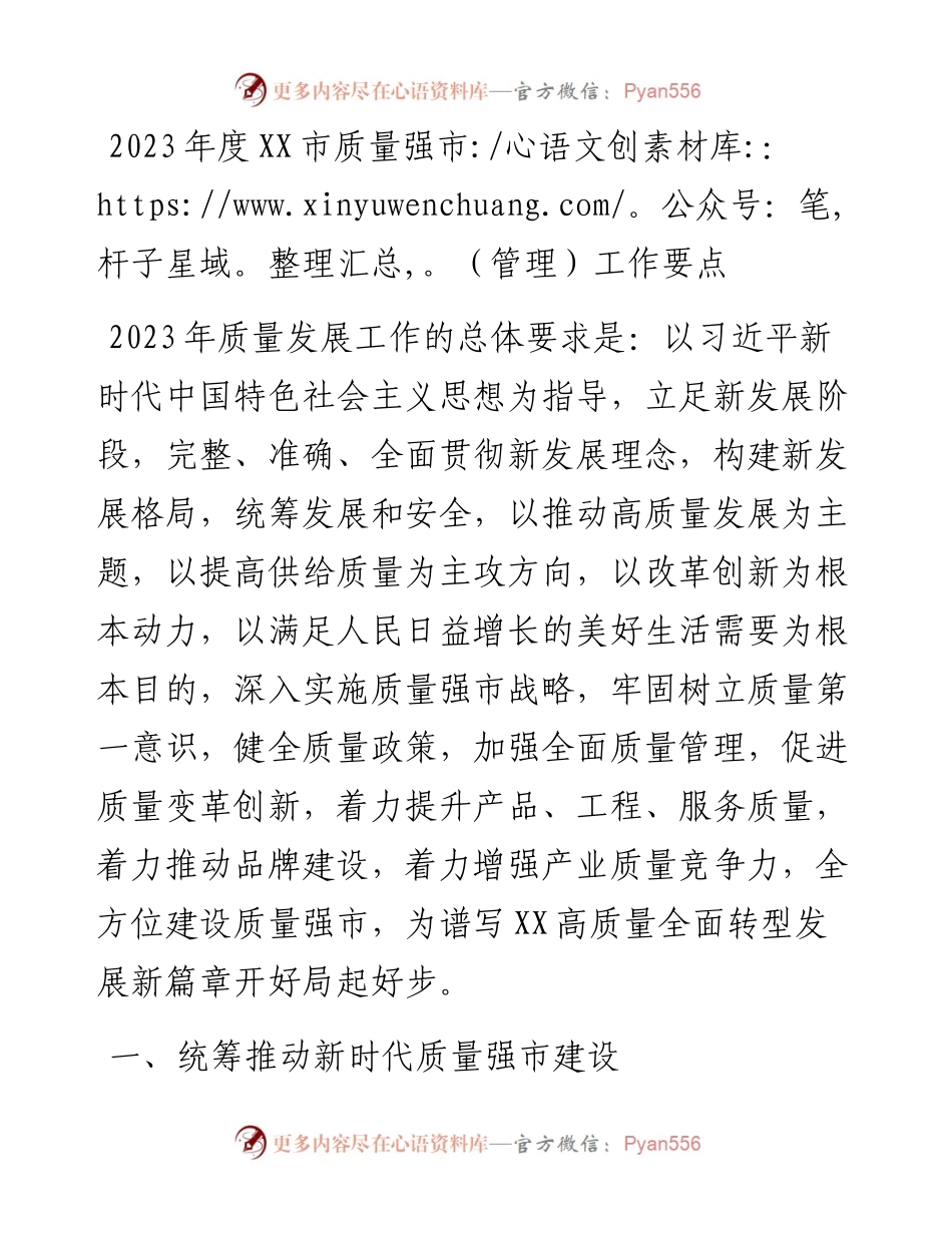 20230314：2023年度XX市质量强市（管理）工作要点.docx_第1页