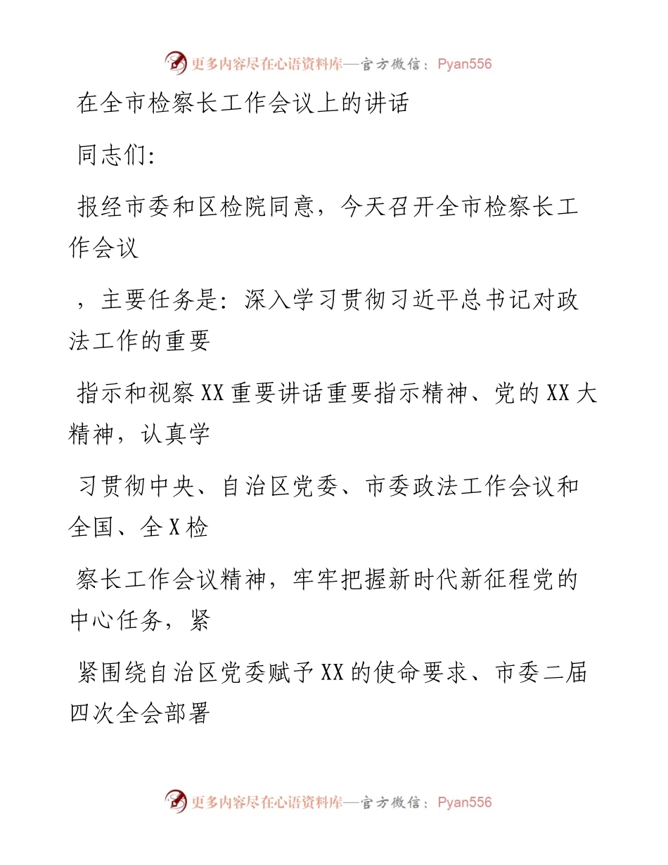 20230328：在全市检察长工作会议上的讲话.docx_第1页