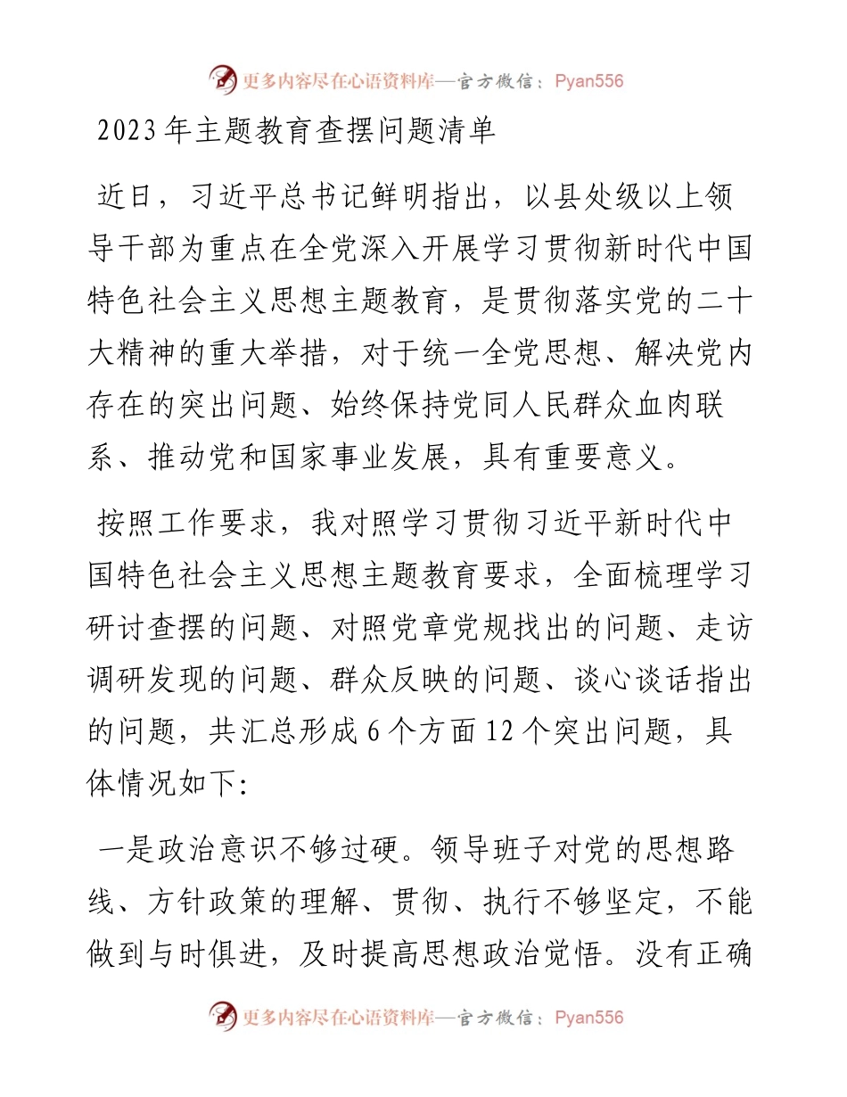 2023年主题教育查摆问题清单.docx_第1页
