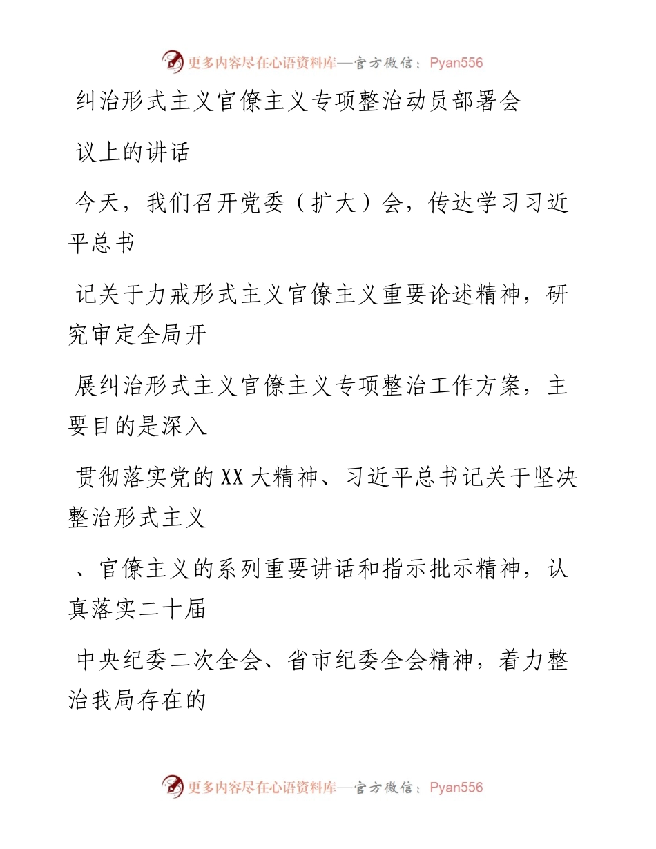 20230328：纠治形式主义官僚主义专项整治动员部署会议上的讲话.docx_第1页