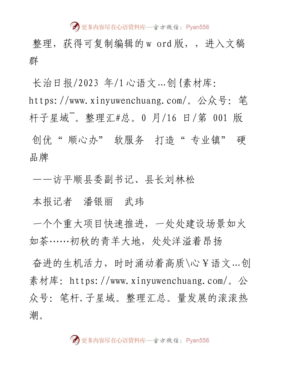 2023.10.16本报记者潘银丽武玮：创优顺心办软服务打造专业镇硬品牌.docx_第1页