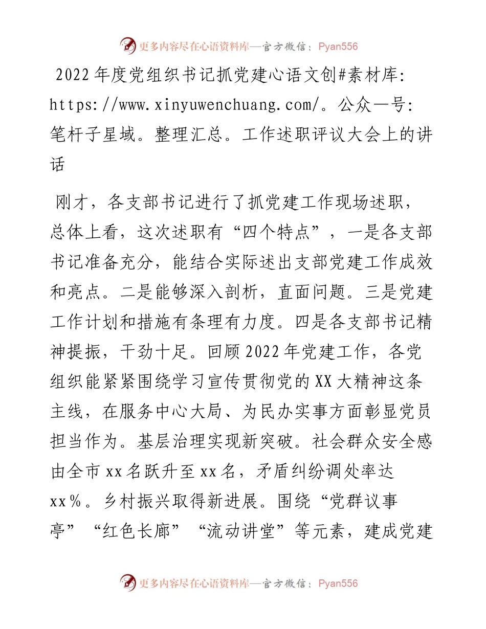 20230321：度党组织书记抓党建工作述职评议大会上的讲话.docx_第1页
