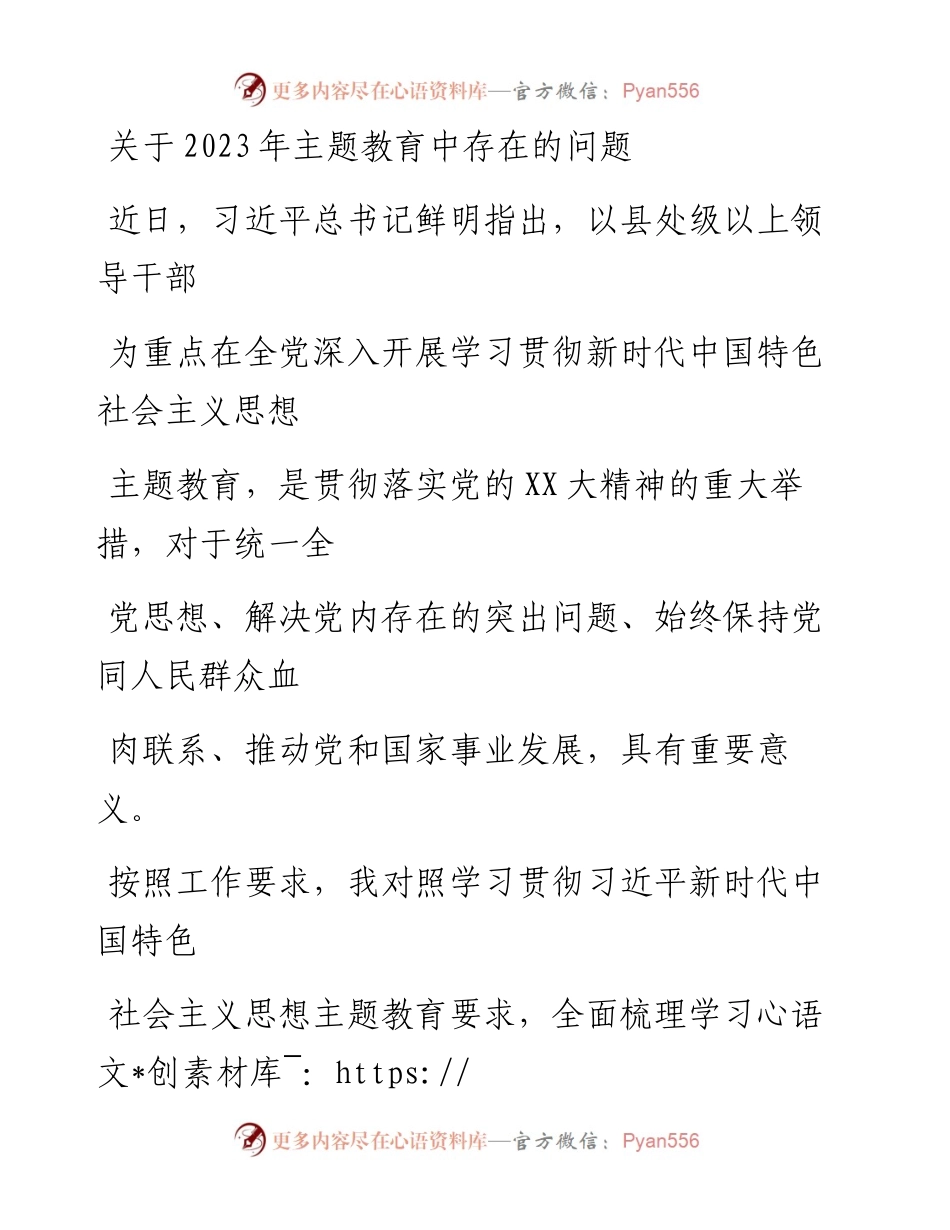 20230412：关于2023年主题教育中存在的问题(2).docx_第1页