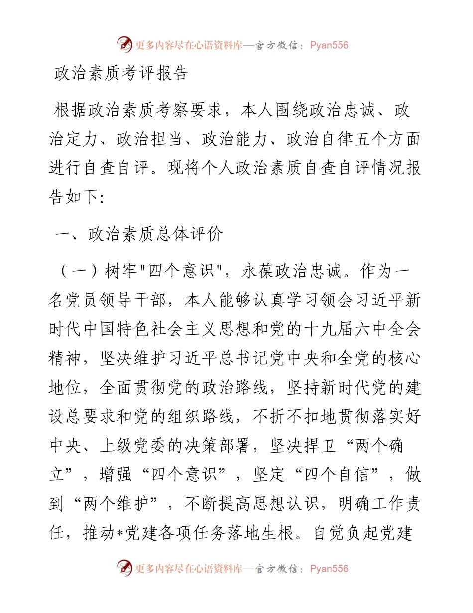 20230307：政治素质考评报告.docx_第1页