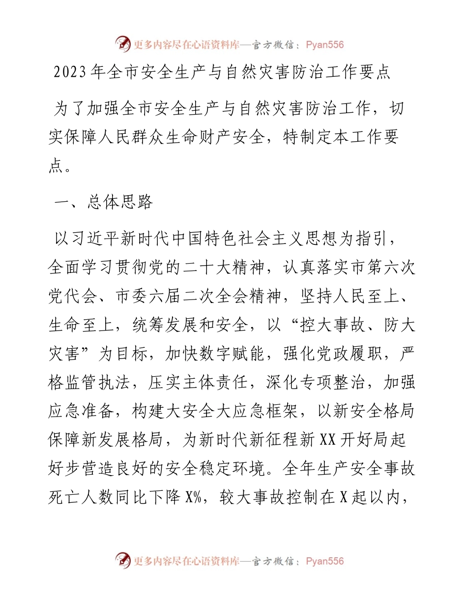 2023年全市安全生产与自然灾害防治工作要点.docx_第1页