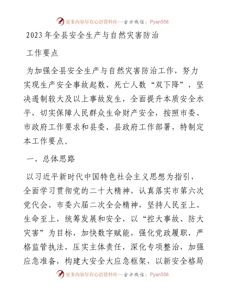 2023年全县安全生产与自然灾害防治工作要点.docx_第1页