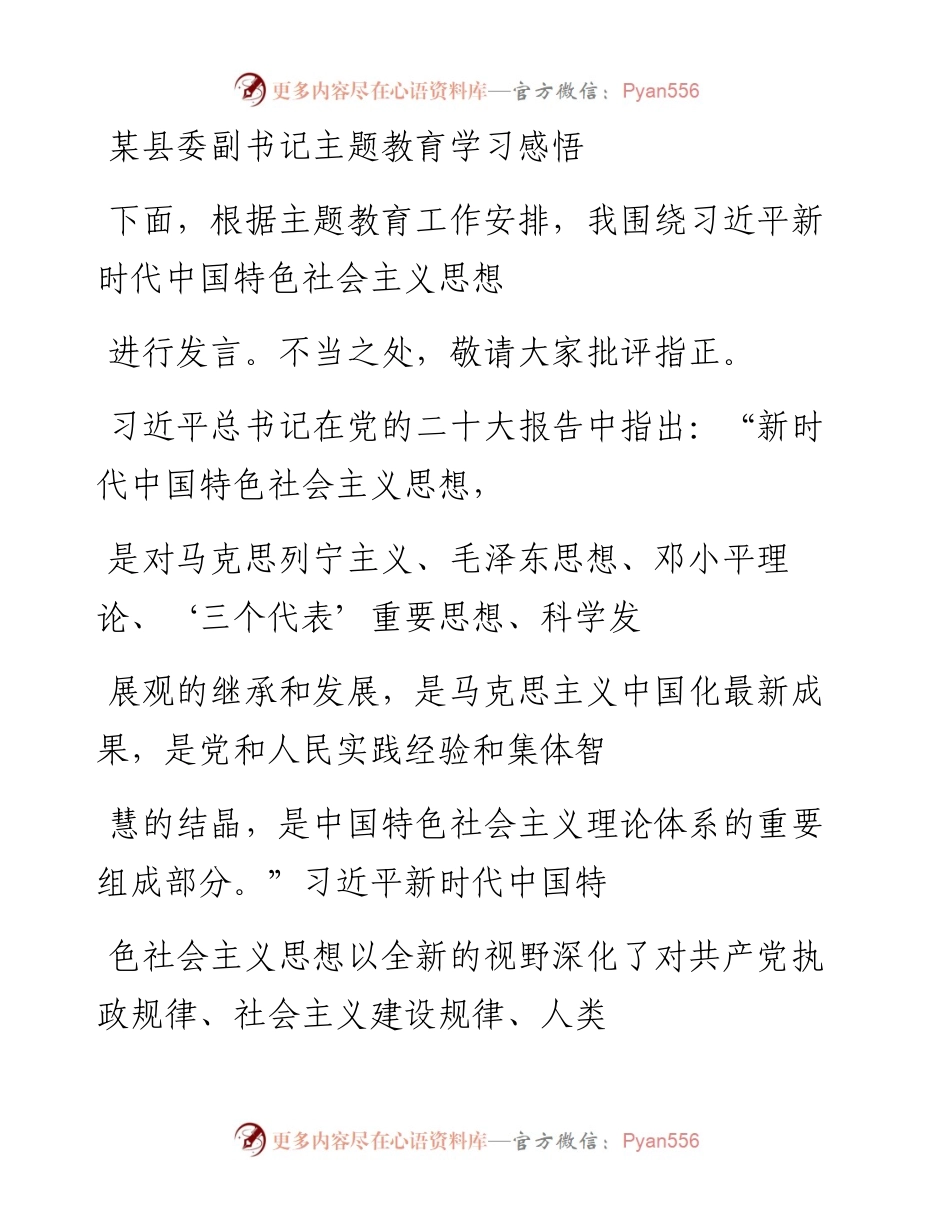 20230410：某县委副书记主题教育学习感悟.docx_第1页