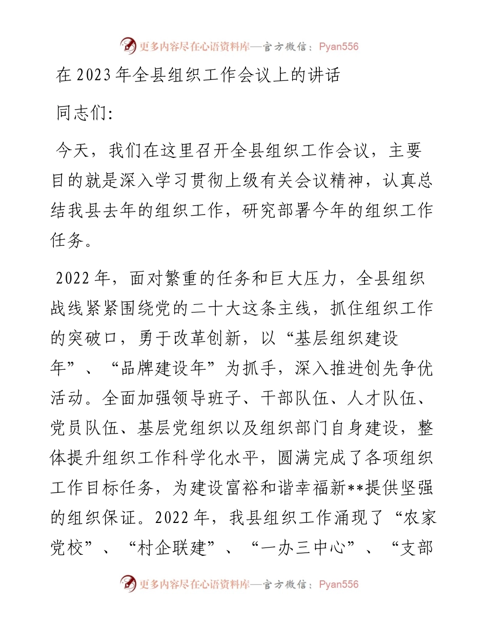 20230313：在2023年全县组织工作会议上的讲话.docx_第1页