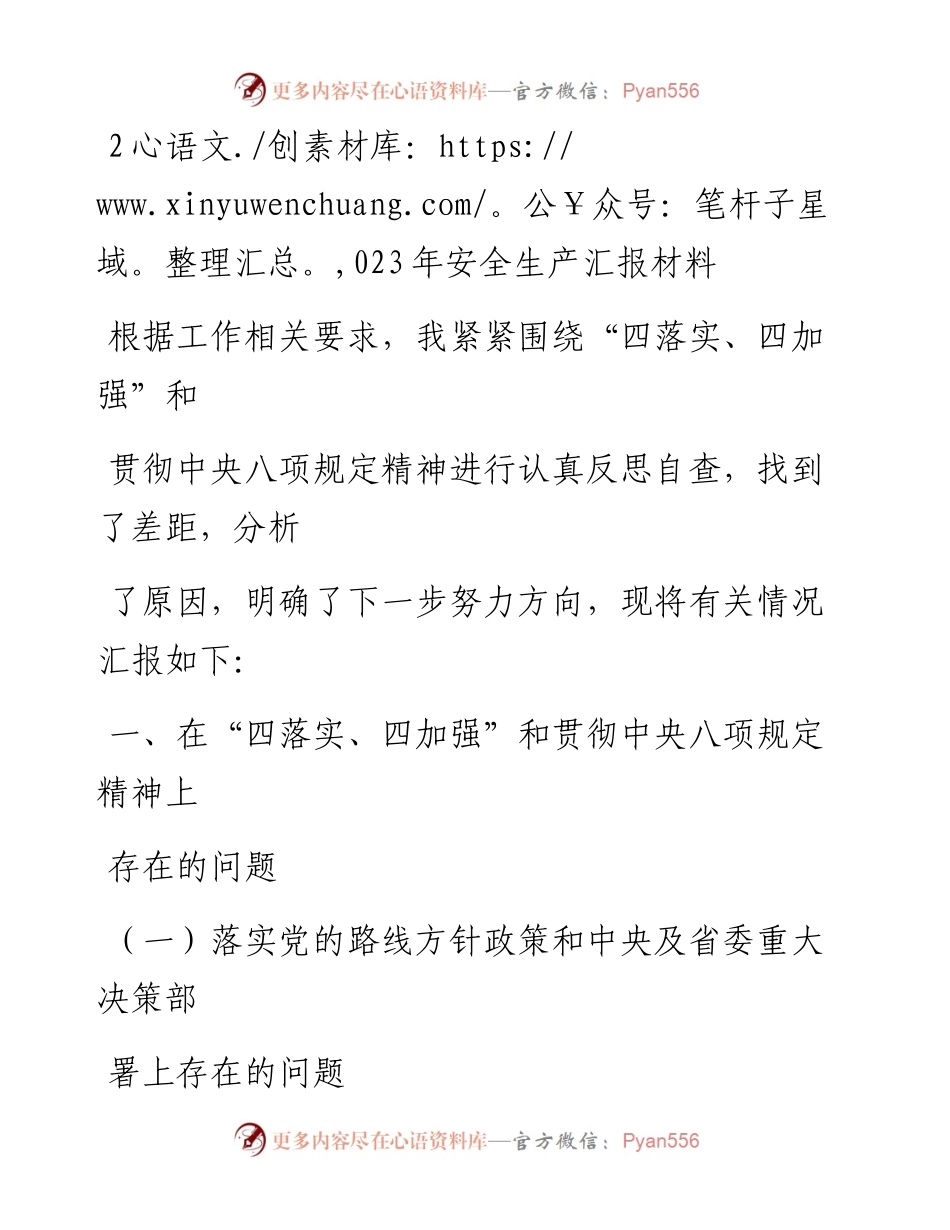 20230331：2023年安全生产汇报材料.docx_第1页