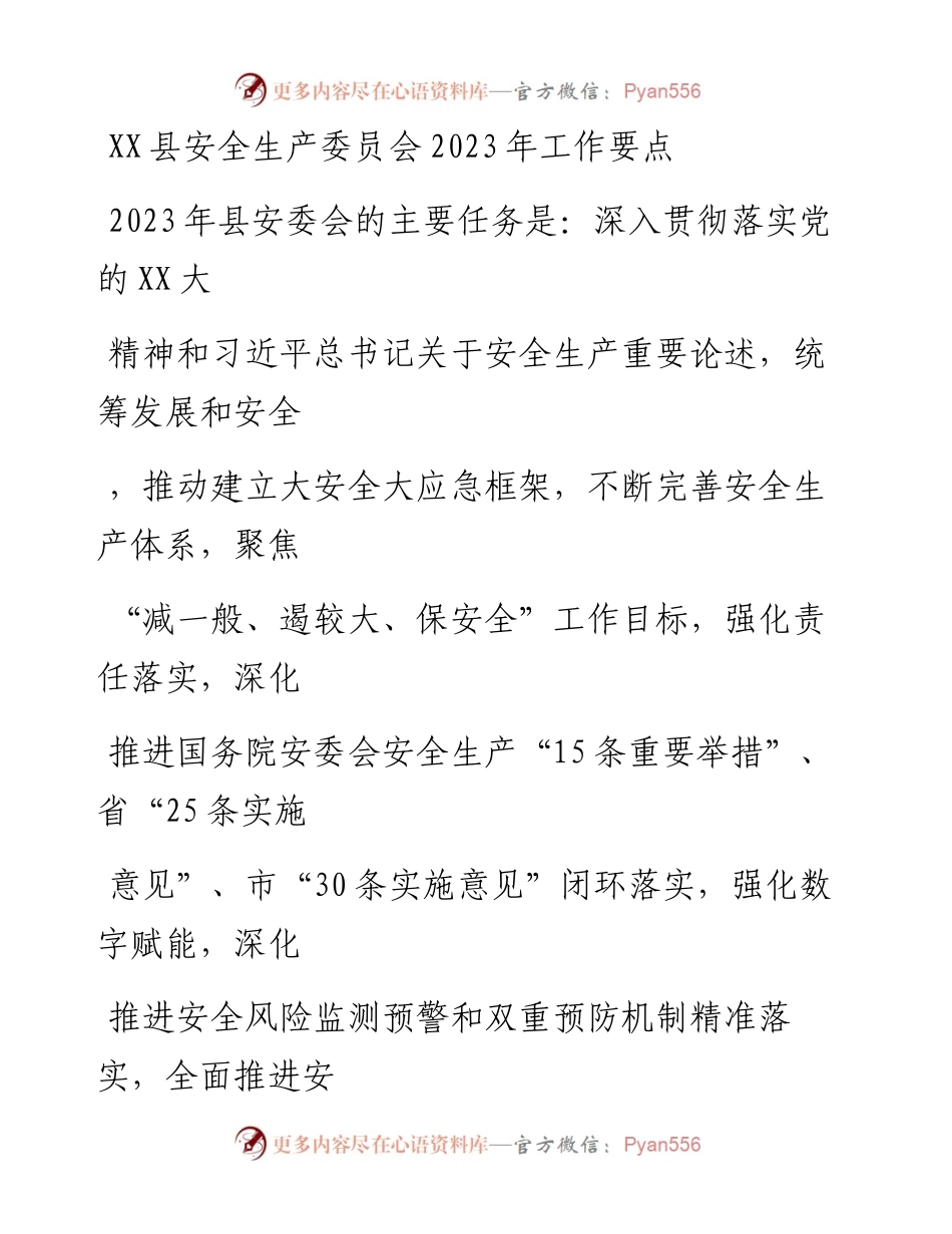 20230330：XX县安全生产委员会2023年工作要点.docx_第1页