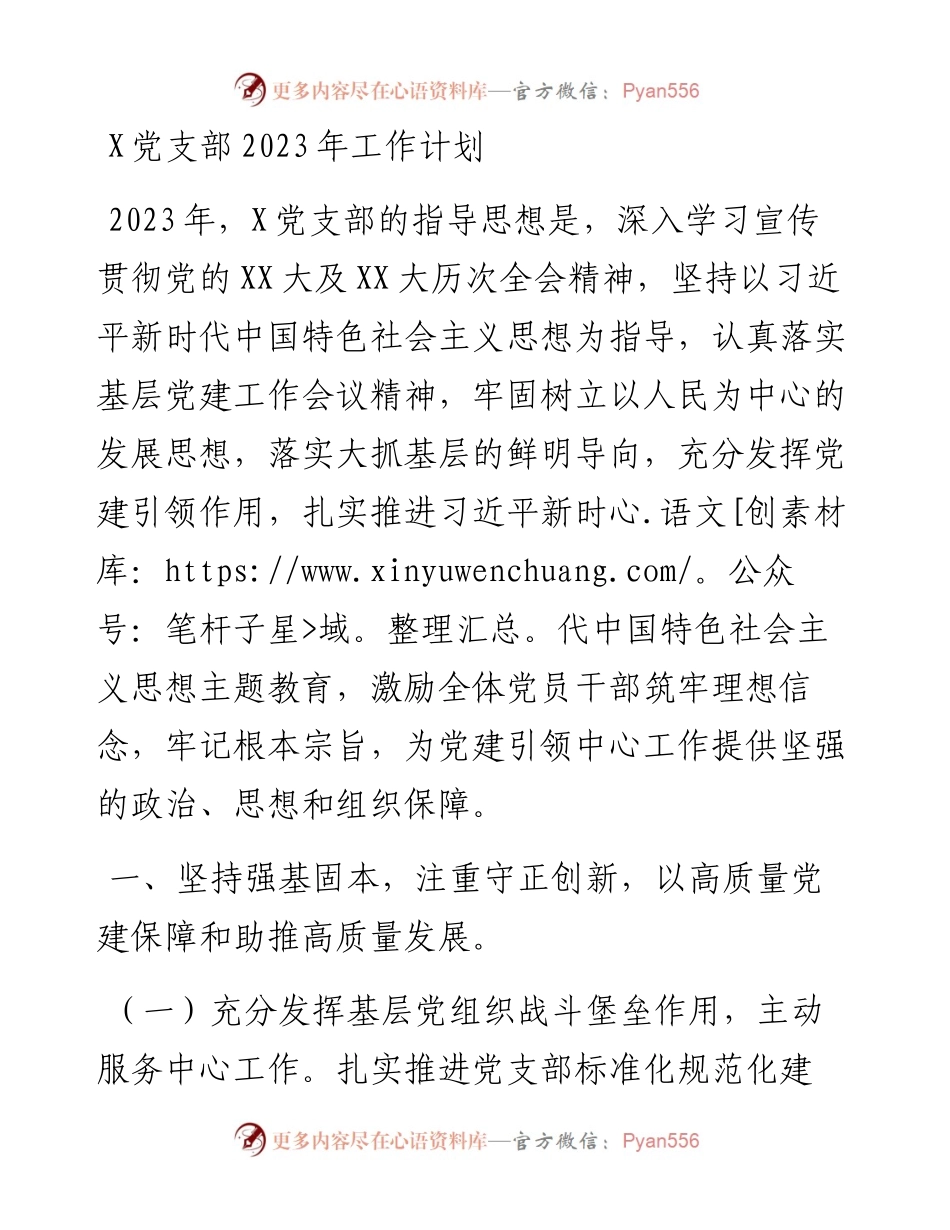 20230308：X党支部2023年工作计划.docx_第1页