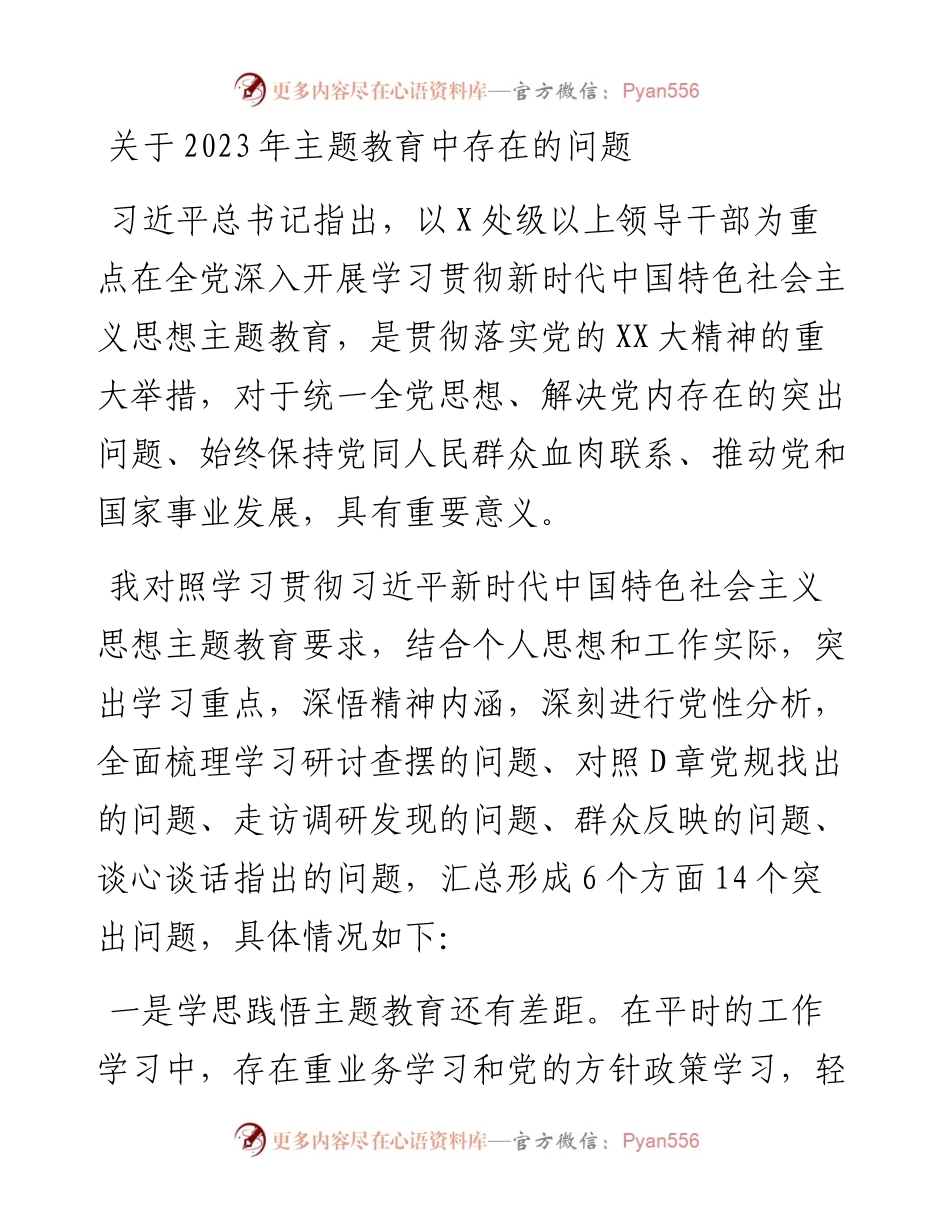 20230418：关于2023年主题教育中存在的问题(2).docx_第1页