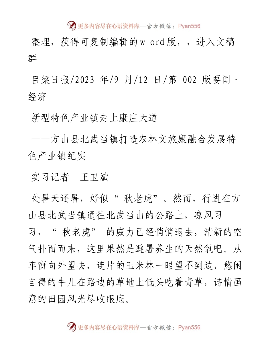 2023.09.12实习记者王卫斌：新型特色产业镇走上康庄大道.docx_第1页