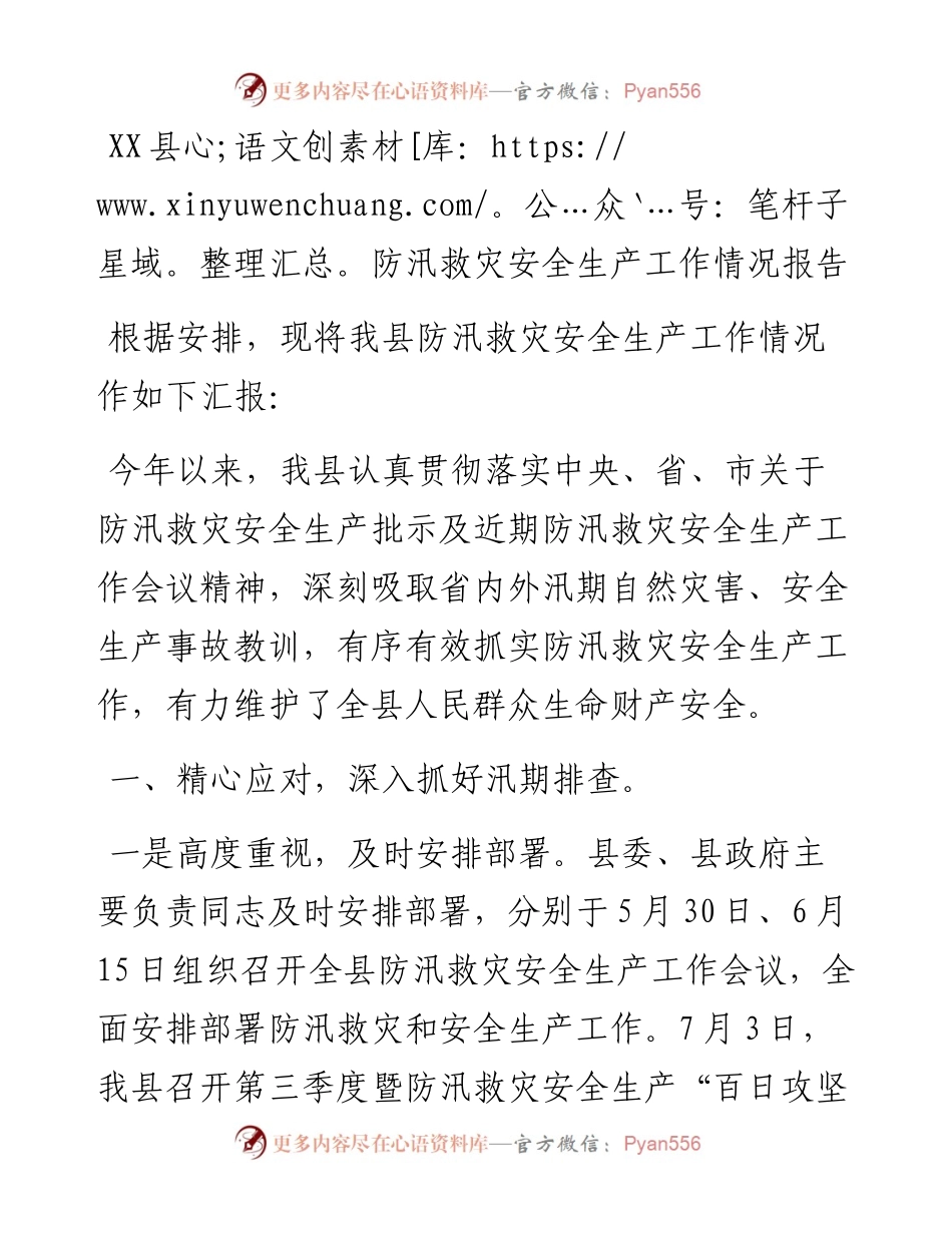 20230314：XX县防汛救灾安全生产工作情况报告.docx_第1页