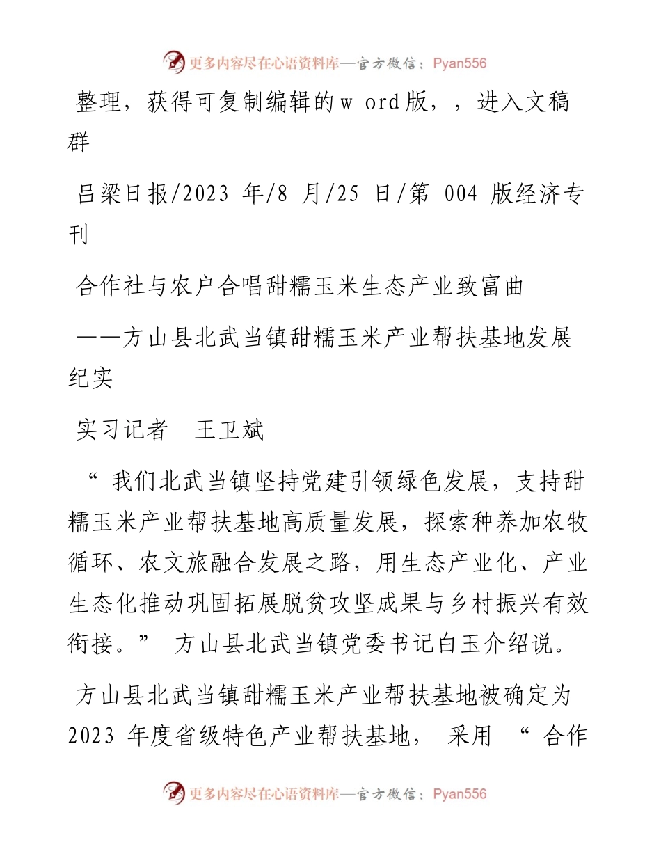 2023.08.25实习记者王卫斌：合作社与农户合唱甜糯玉米生态产业致富曲.docx_第1页