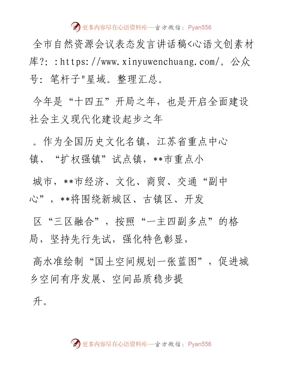 20230410：全市自然资源会议表态发言讲话稿.docx_第1页