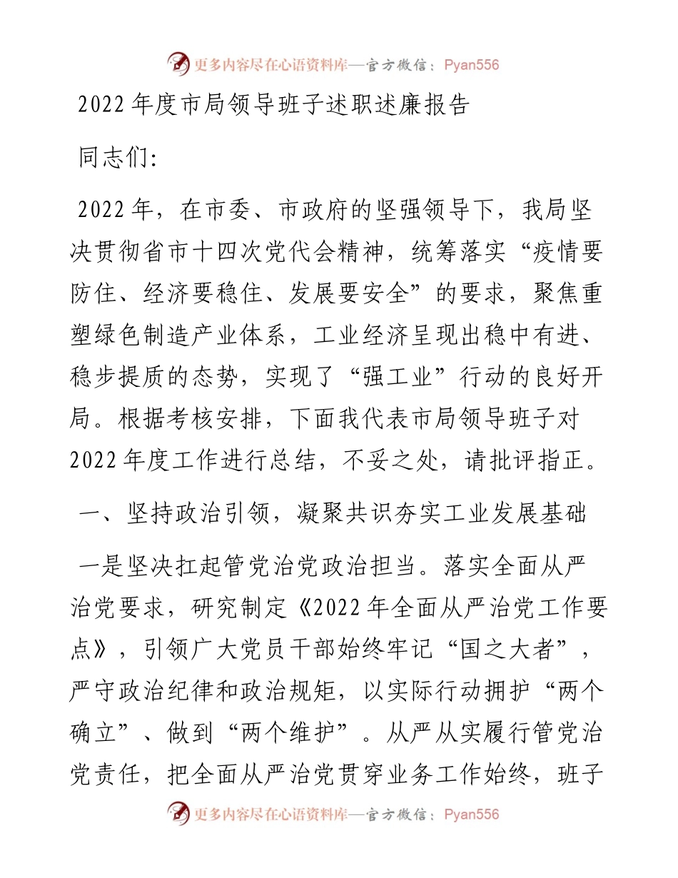 20230311：度领导班子述职述廉报告（工信）.docx_第1页