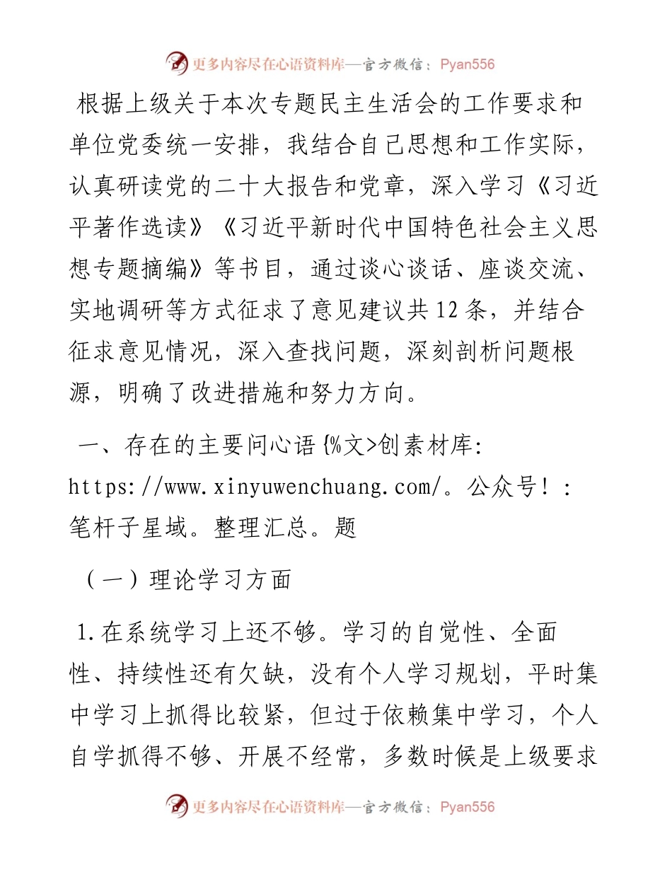 2023年主题教育专题民主生活会个人对照检查材料.docx_第1页
