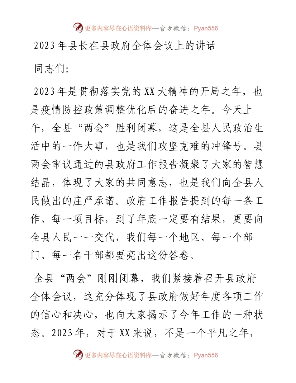20230419：2023年县长在县政府全体会议上的讲话.docx_第1页