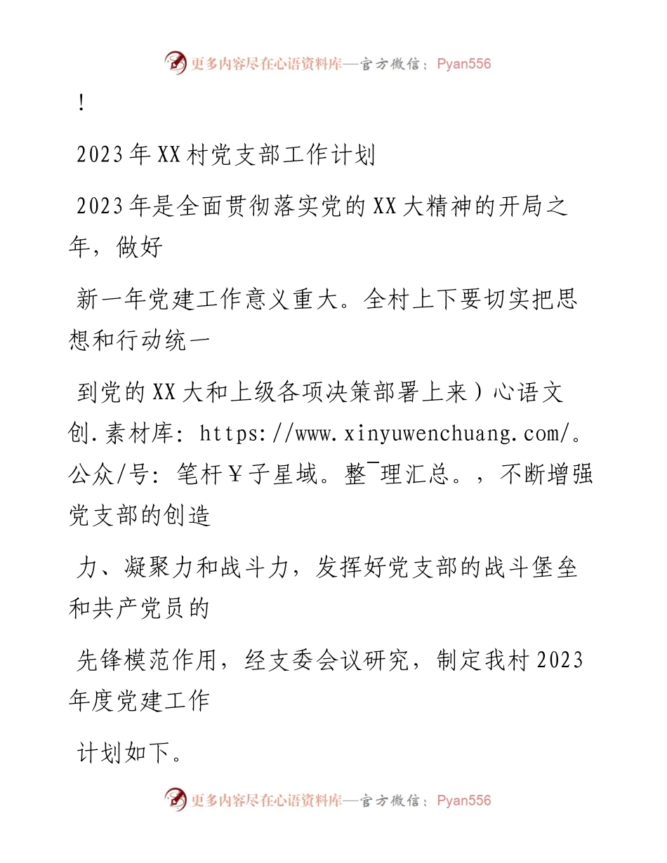 20230324：2023年XX街道XX村党支部工作计划.docx_第1页