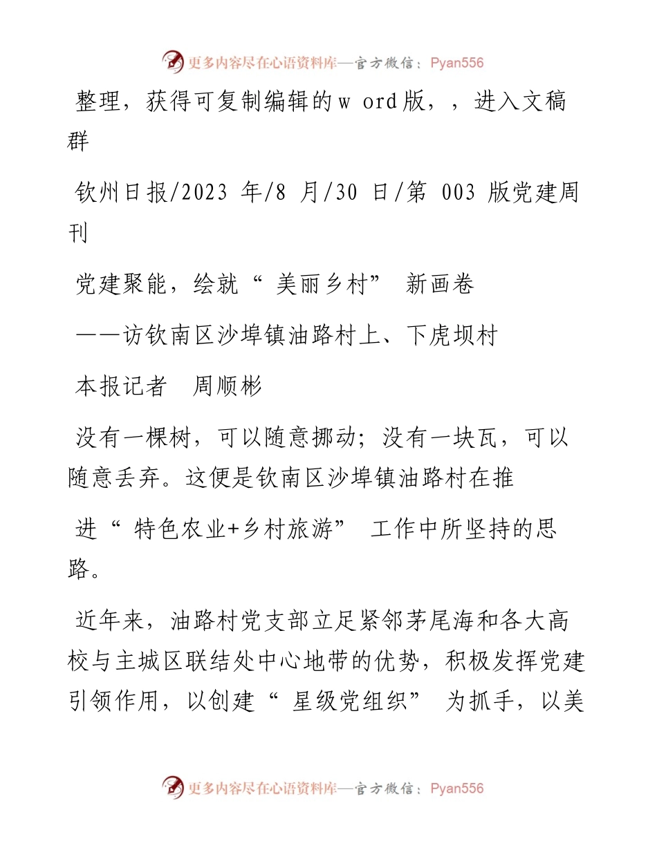 2023.08.30本报记者周顺彬：党建聚能，绘就美丽乡村新画卷.docx_第1页