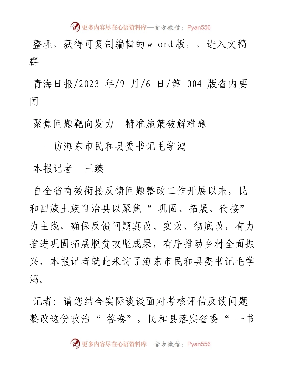 2023.09.06本报记者王臻：聚焦问题靶向发力精准施策破解难题.docx_第1页