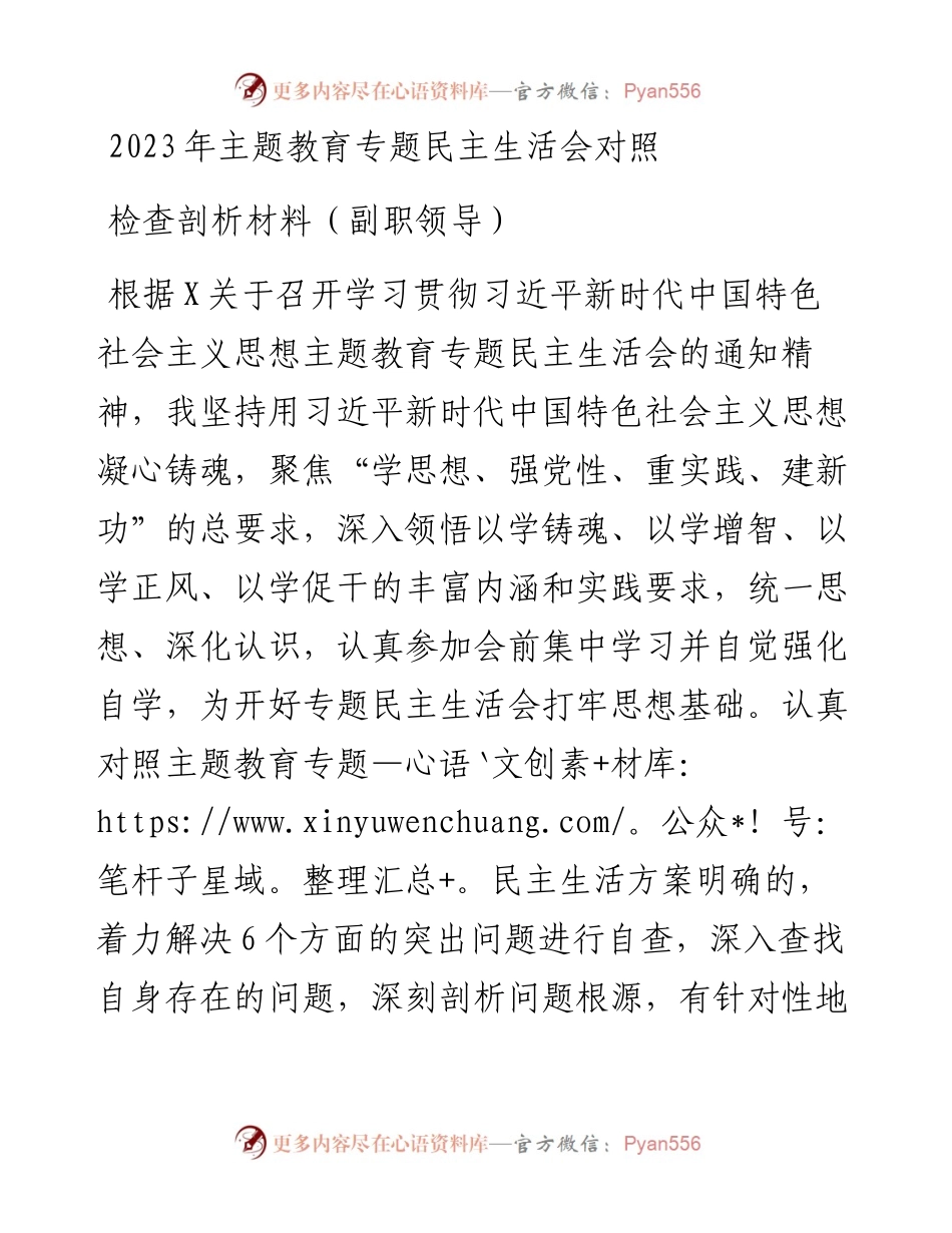 2023年主题教育专题民主生活会对照(副职).docx_第1页