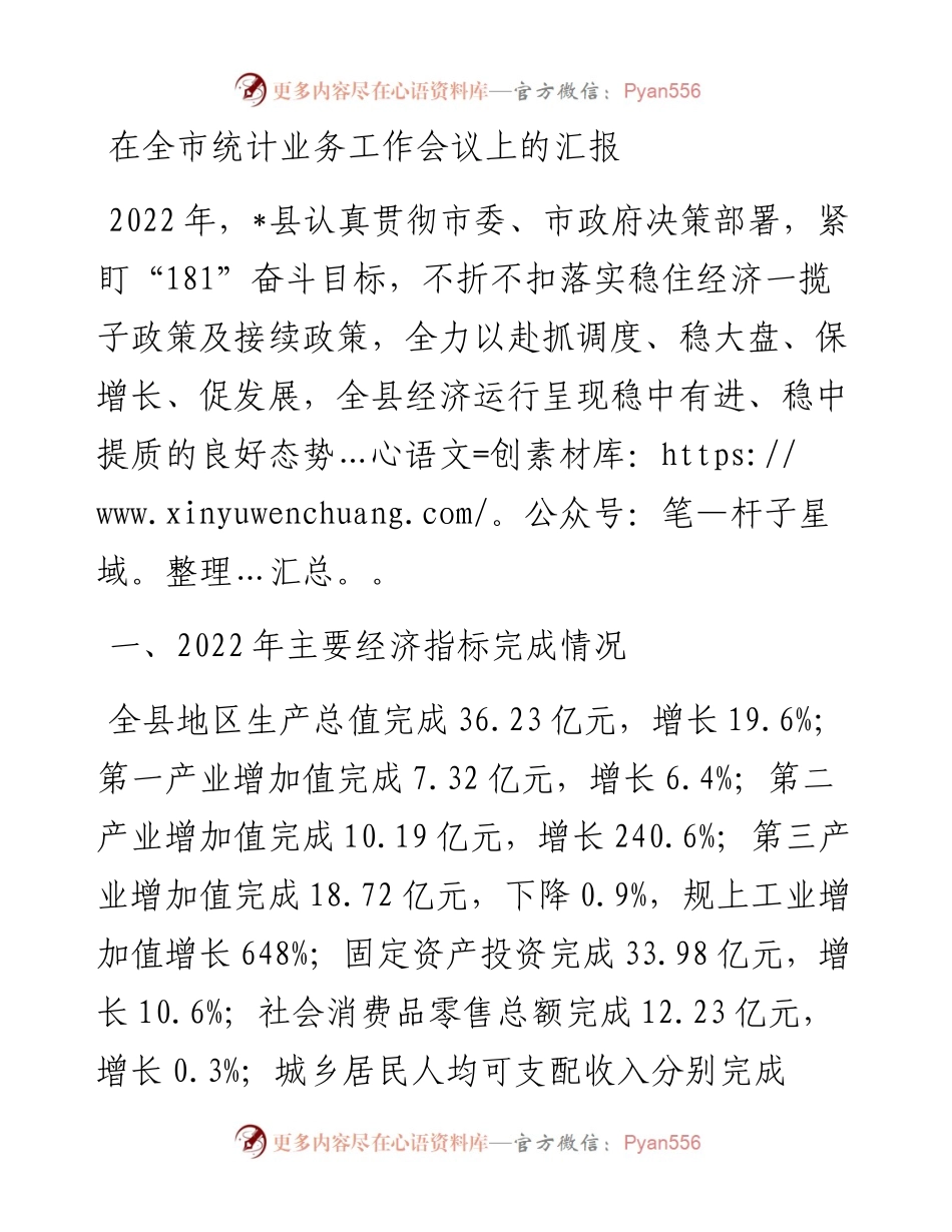 20230306：在全市统计业务工作会议上的汇报.docx_第1页