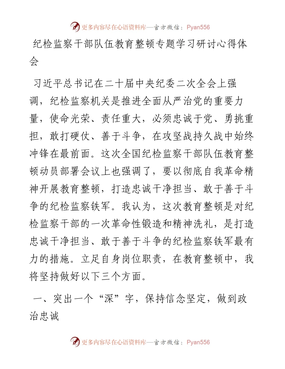 20230401：纪检监察干部队伍教育整顿专题学习研讨心得体会.docx_第1页