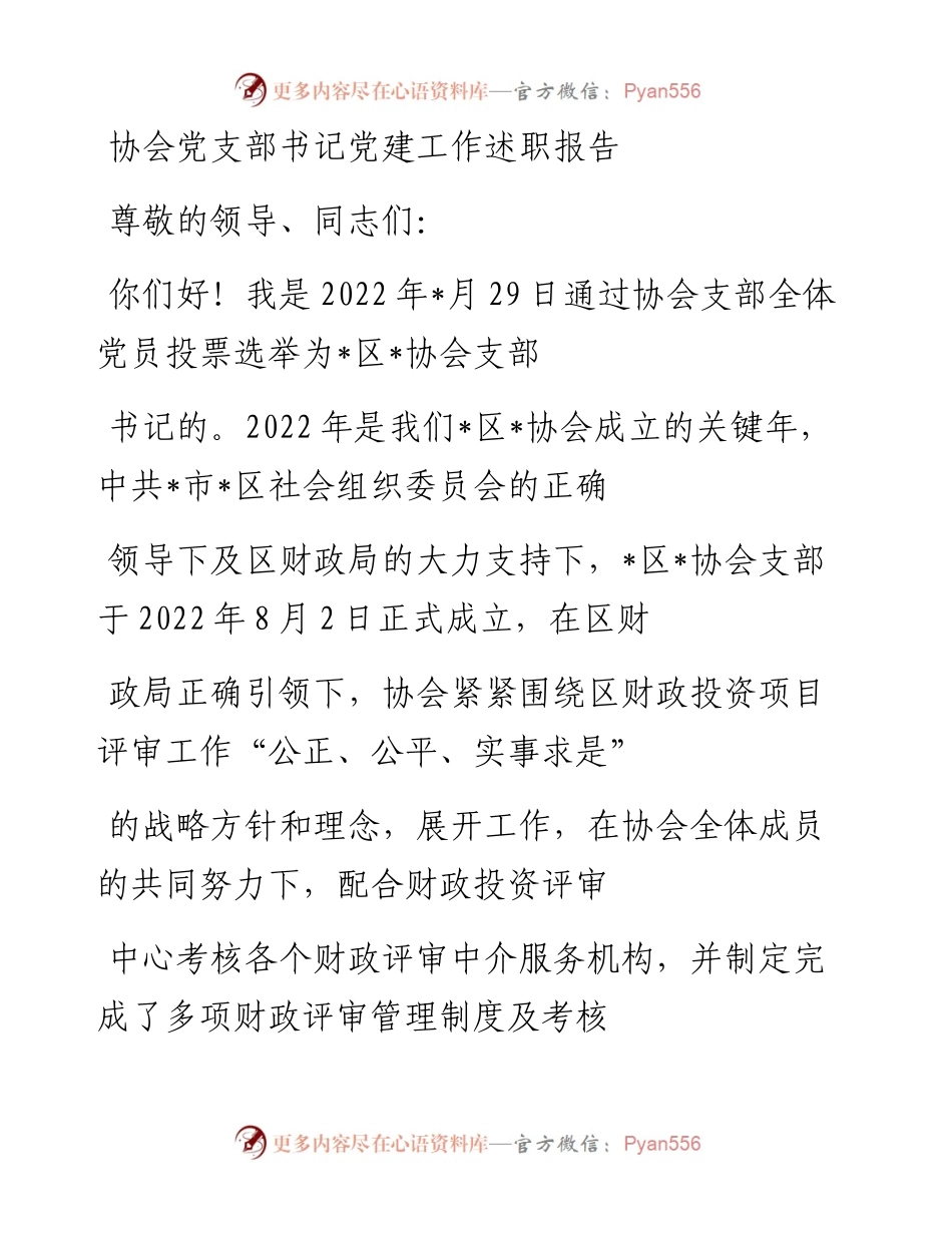 20230327：协会党支部书记党建工作述职报告.docx_第1页