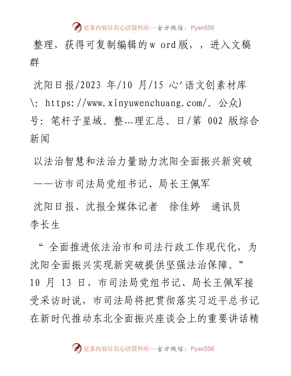 2023.10.15以法治智慧和法治力量助力沈阳全面振兴新突破.docx_第1页