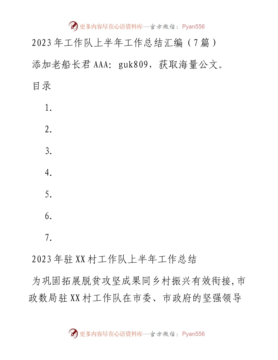 2023年工作队上半年工作总结汇编（7篇）.docx_第1页