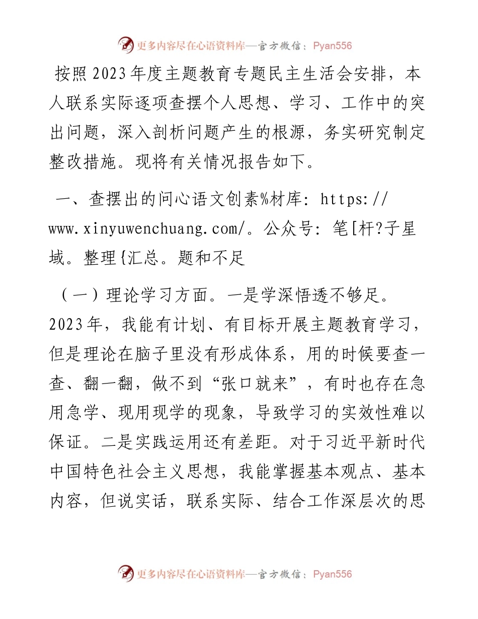 2023专题民主生活会个人检视剖析材料.docx_第1页
