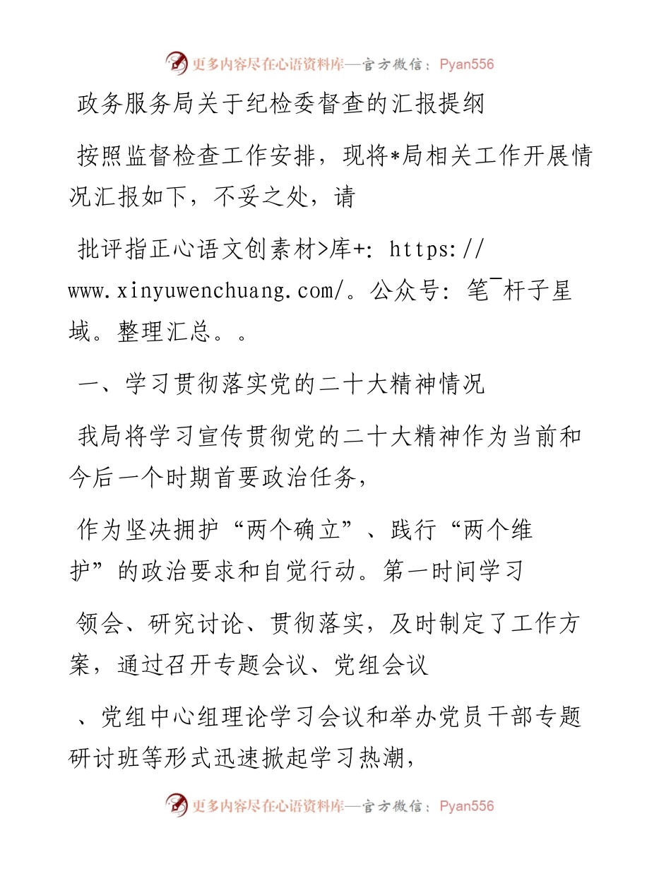20230327：政务服务局关于纪检委督查的汇报提纲.docx_第1页