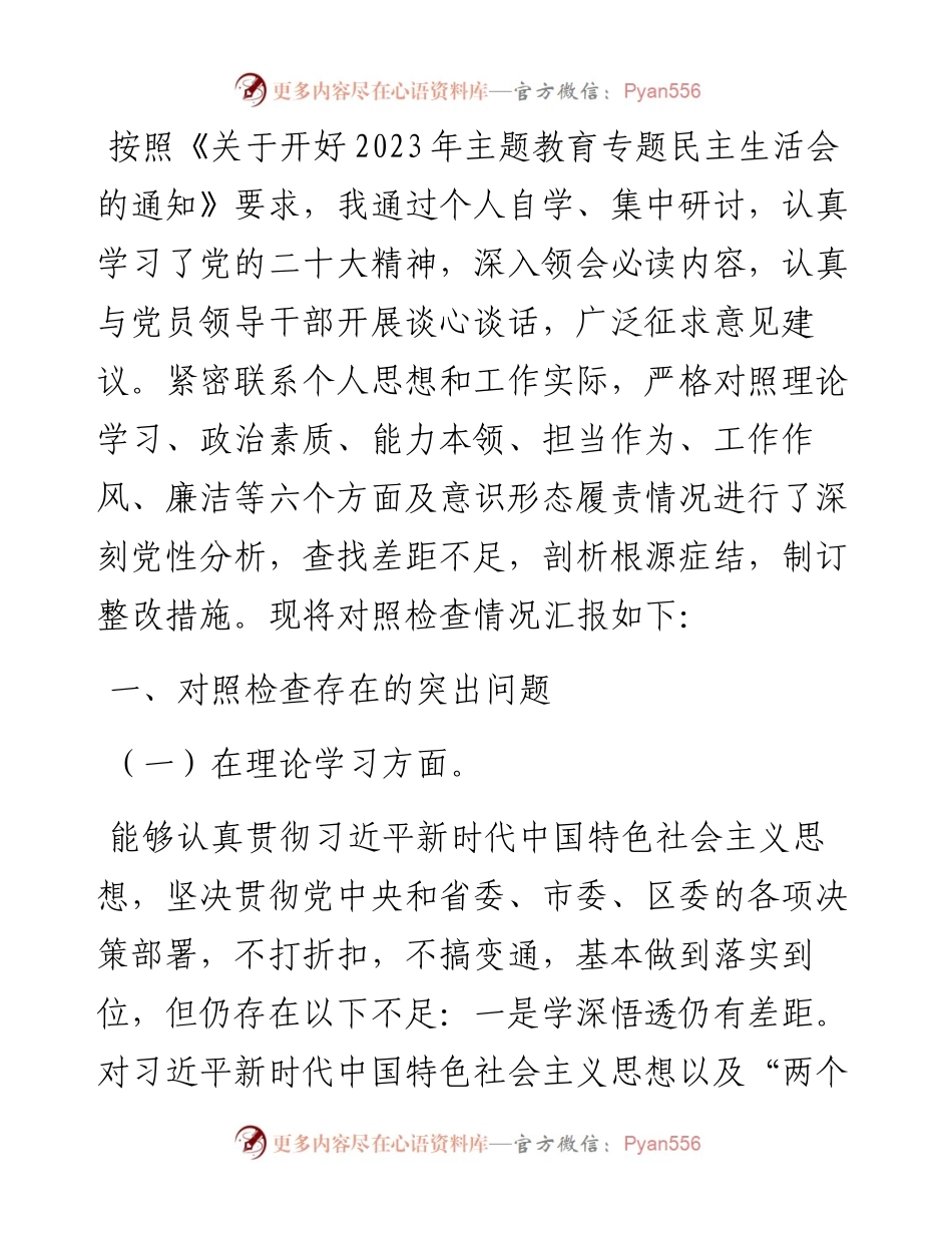 2023年主题教育民主生活会对照检查材料（党组书记）.docx_第1页