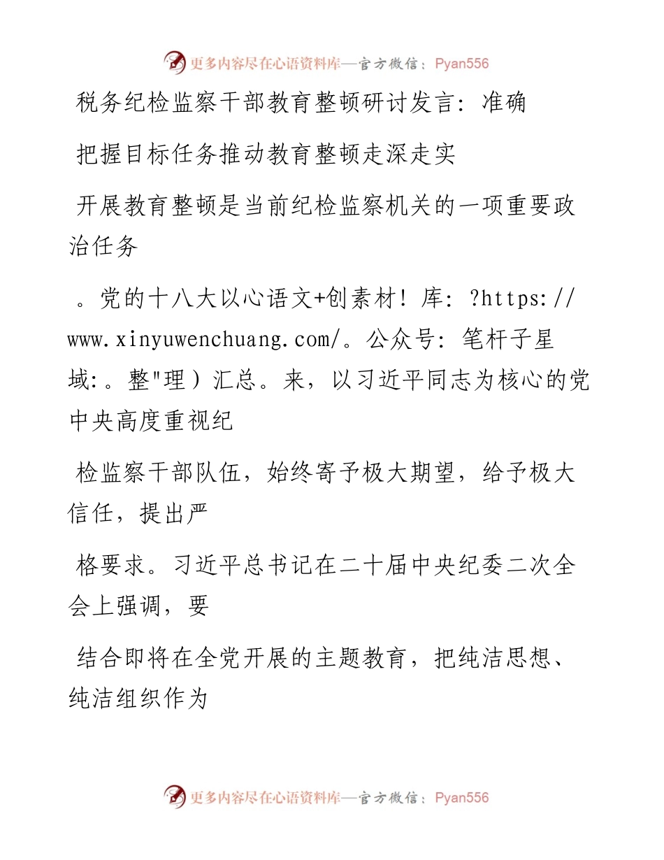 20230406：税务纪检监察干部教育整顿研讨发言：准确把握目标任务推动教育整顿走深走实.docx_第1页