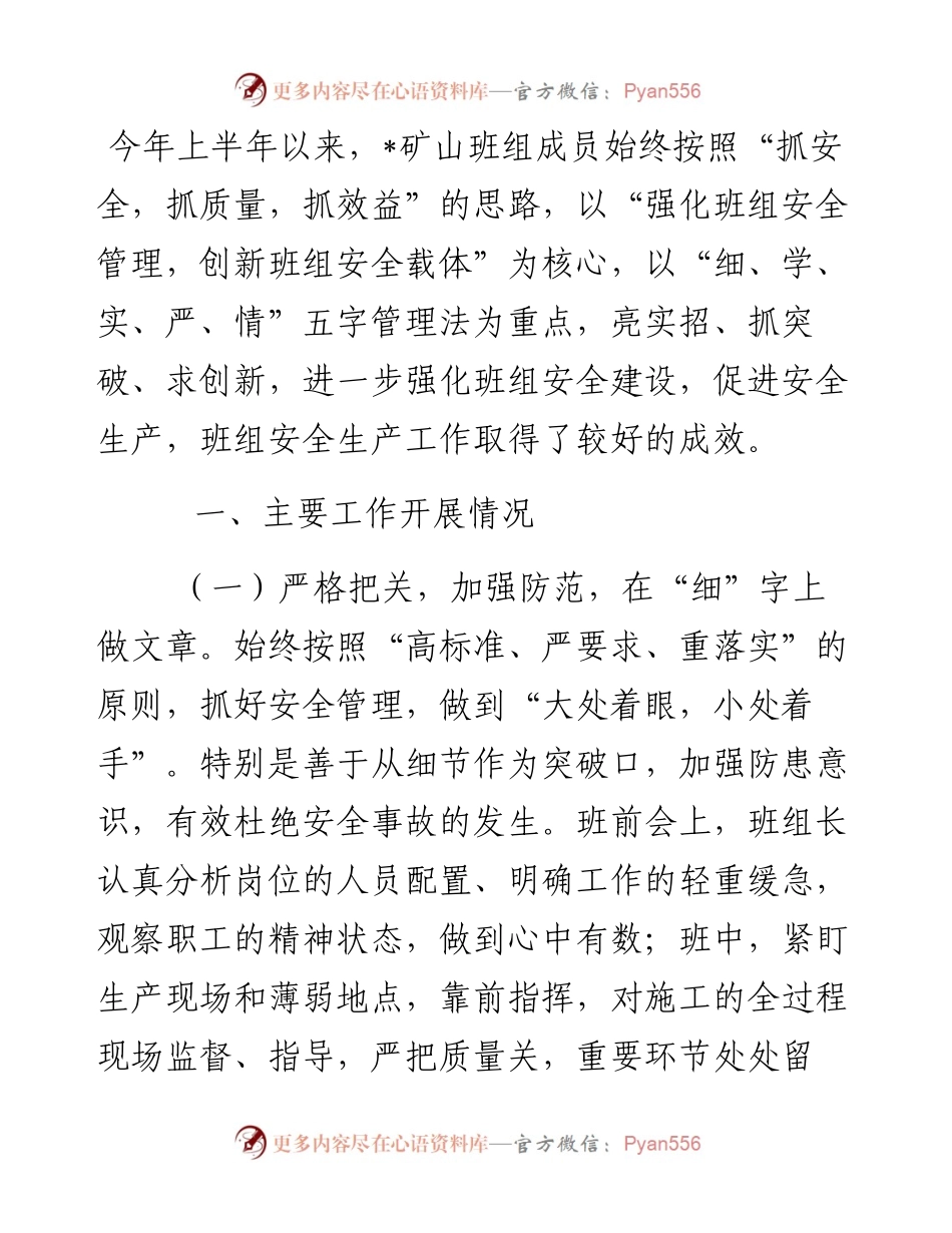 2023年上半年某矿山班组安全生产工作总结.docx_第1页