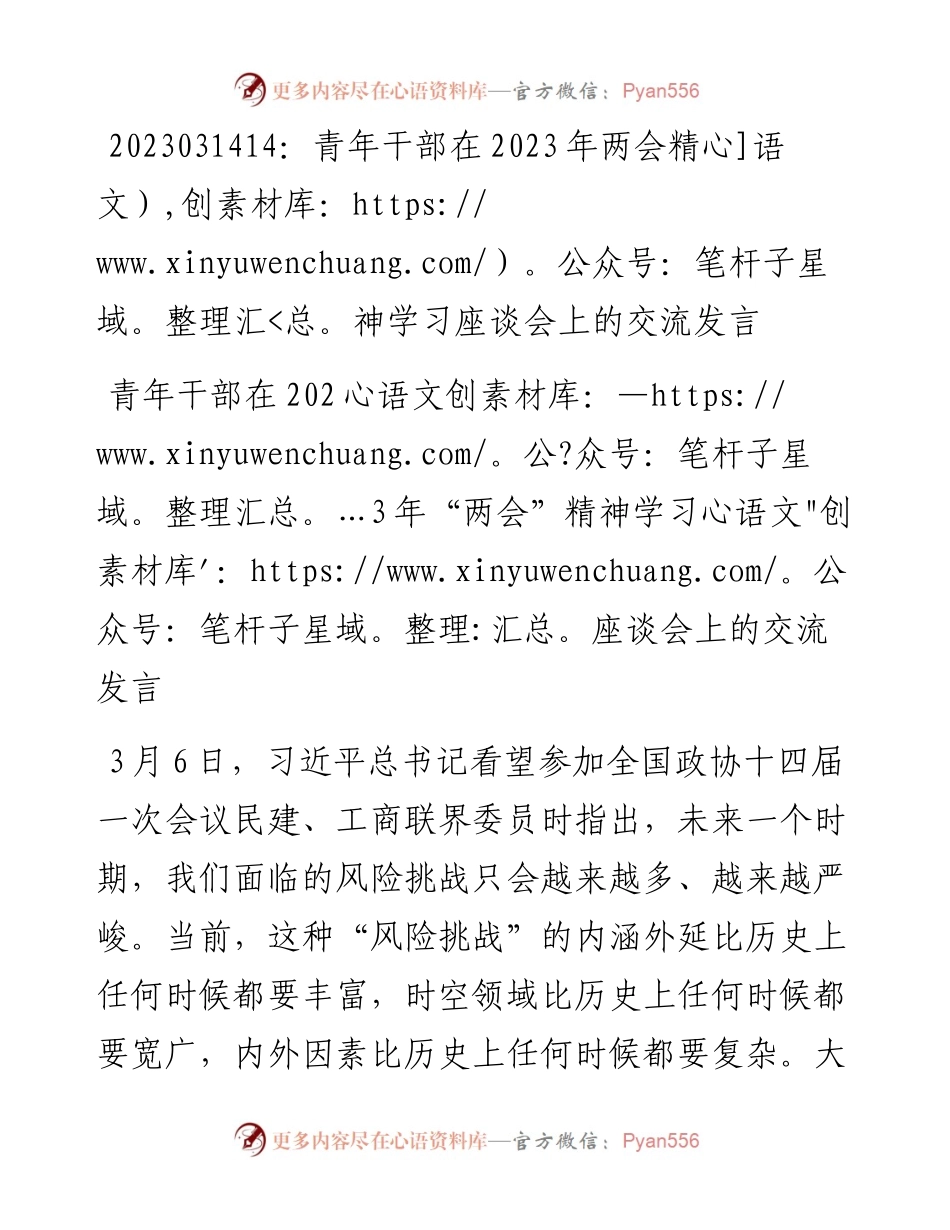 20230315：青年干部在2023年两会精神学习座谈会上的交流发言.docx_第1页