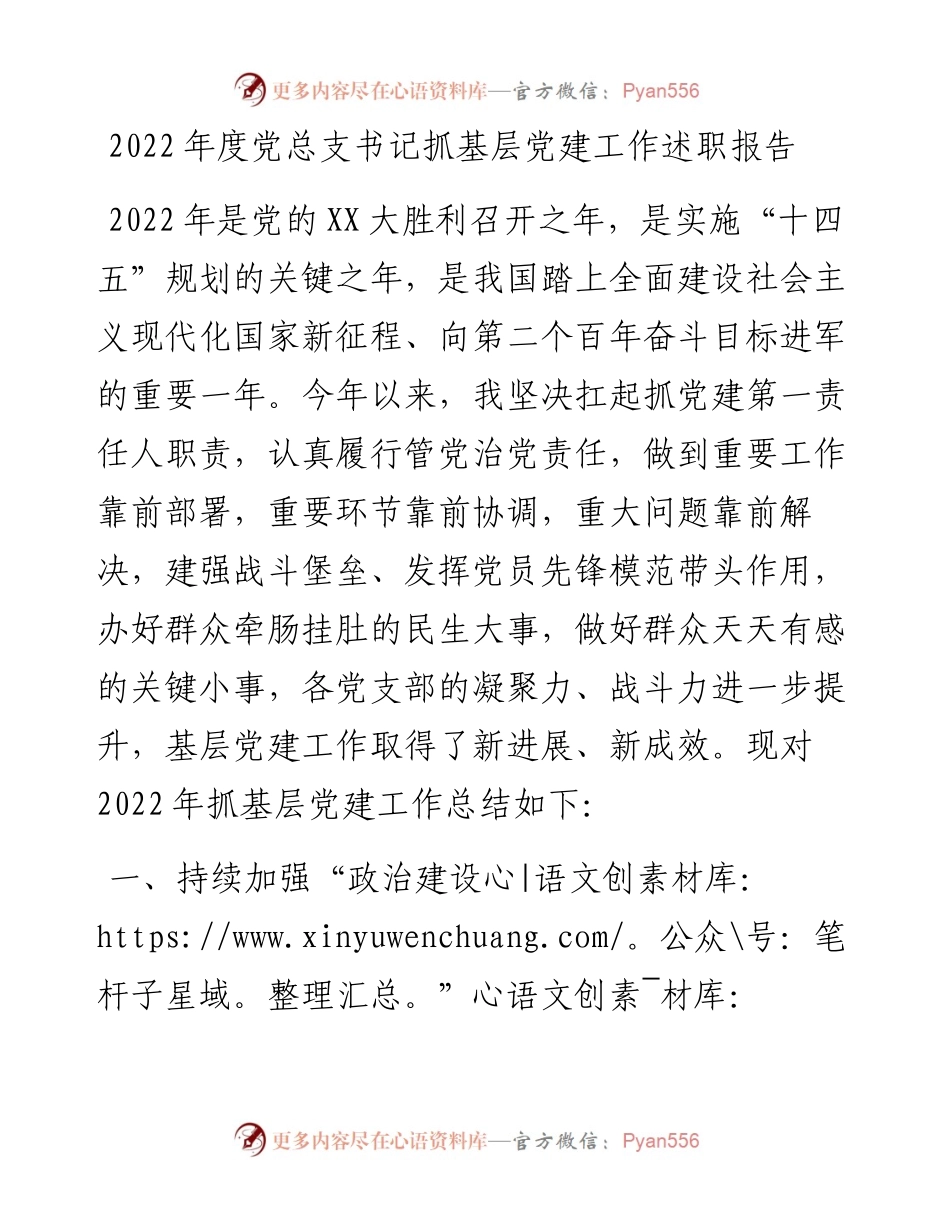 20230304：度党总支书记抓基层党建工作述职报告.docx_第1页