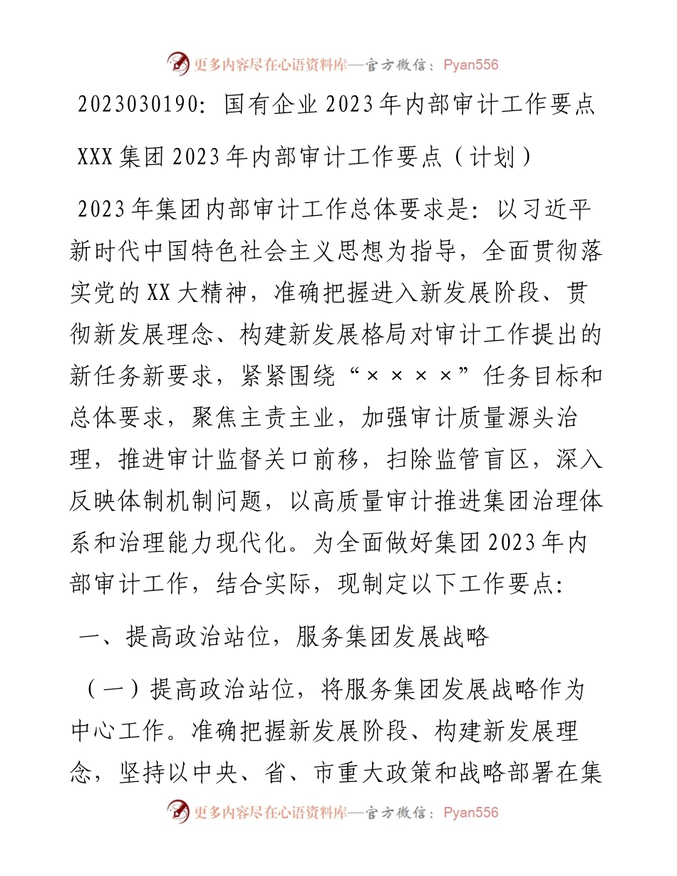 20230302：国有企业2023年内部审计工作要点.docx_第1页