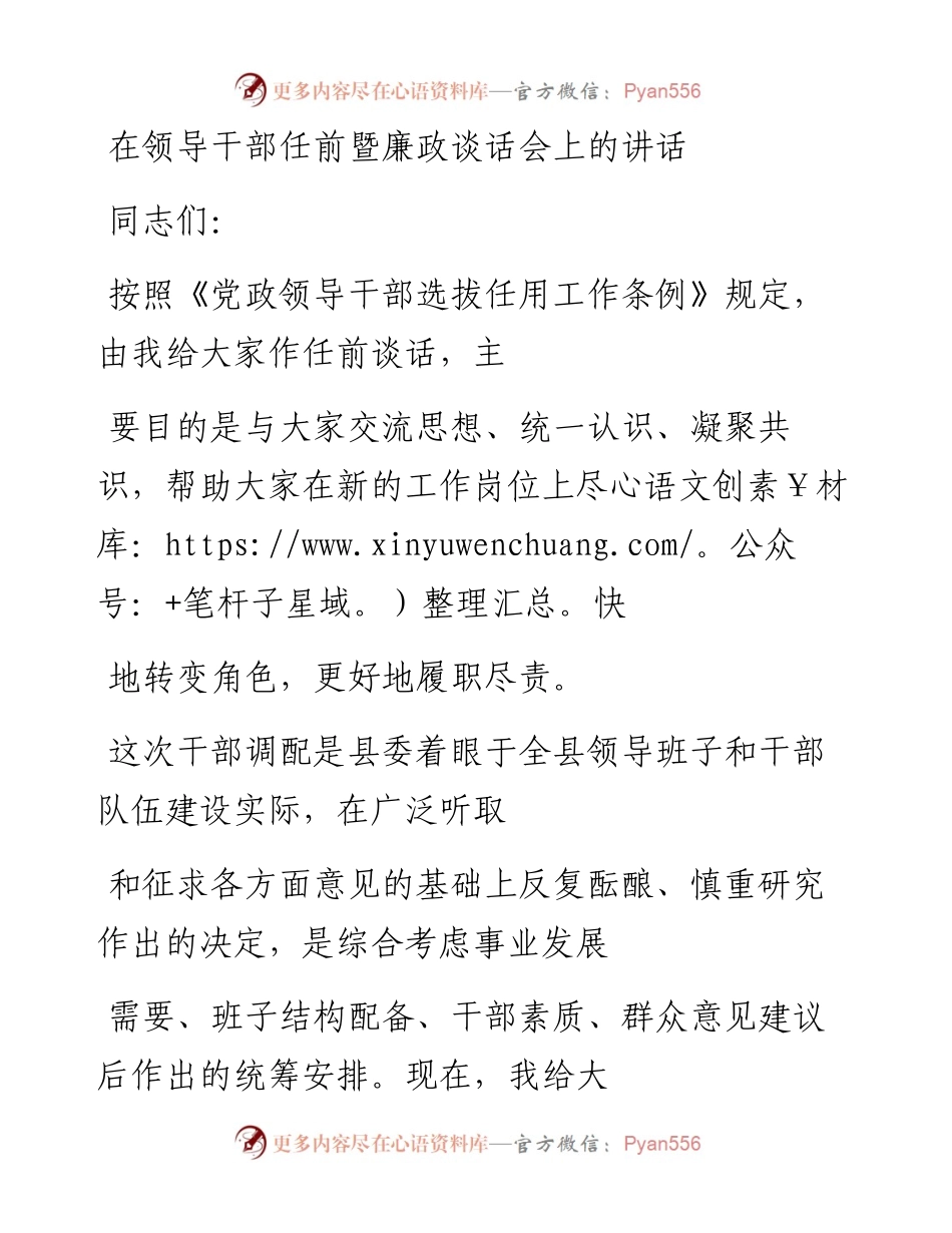 20230413：在领导干部任前暨廉政谈话会上的讲话.docx_第1页