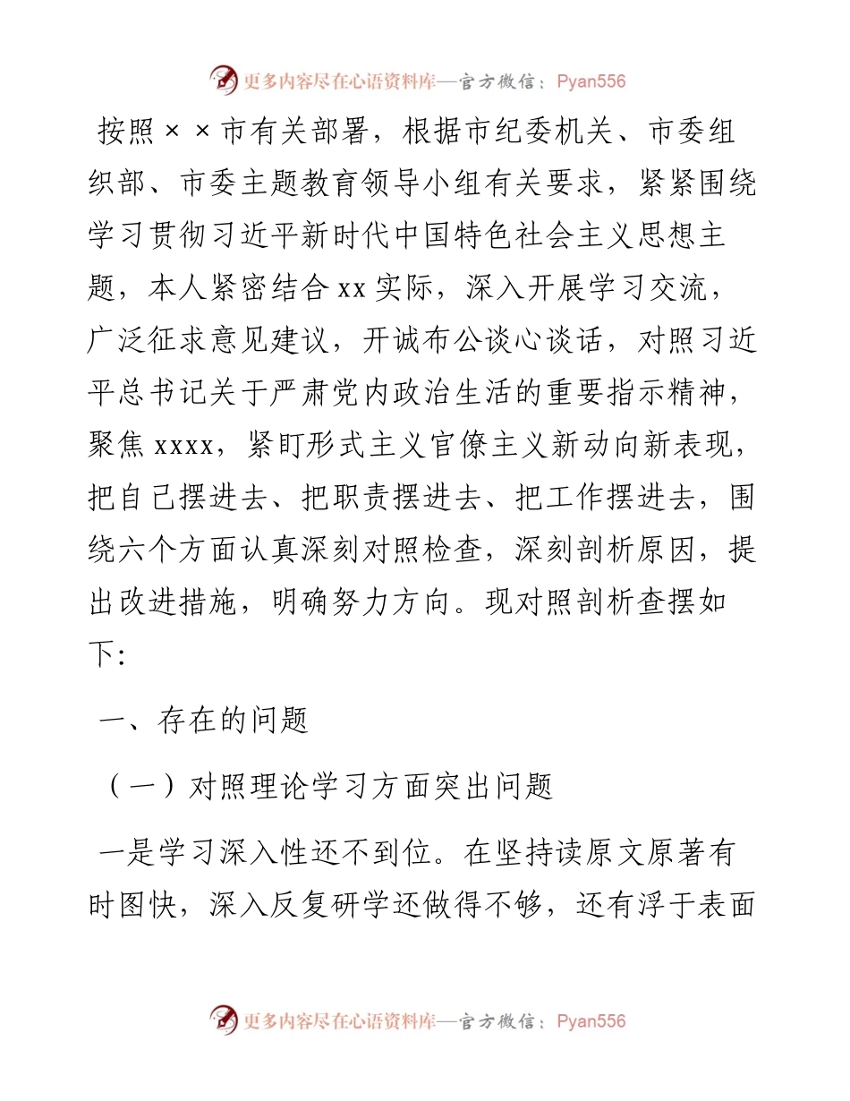 2023年第一批主题教育专题民主生活会个人剖析查摆材料.docx_第1页