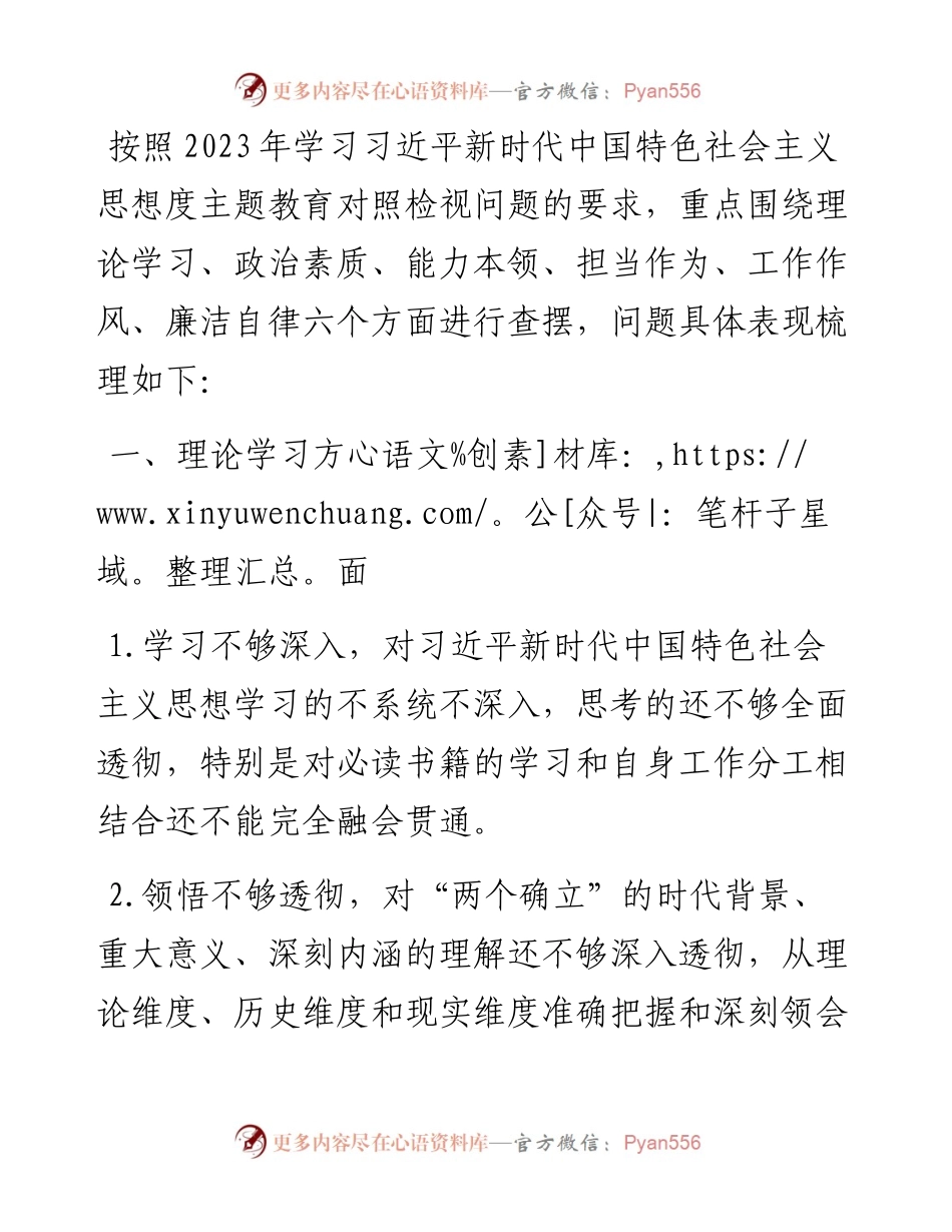 2023年主题教育对照查摆问题清单6个方面30条.docx_第1页